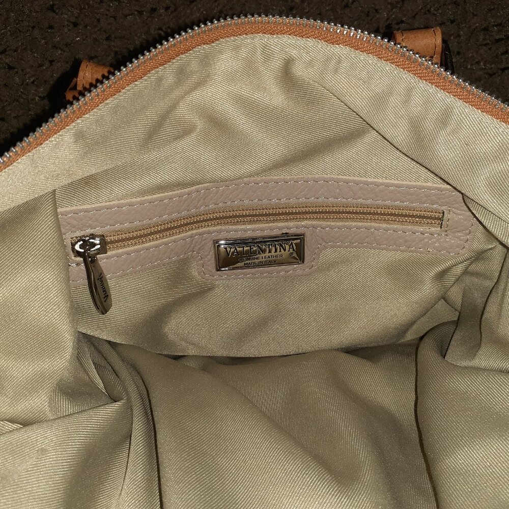 VALENTINA-Pinky Beige/Tan Pebbled Leather-Dual Handle/Crossbody/Shoulder-NWOT - Picture 10 of 11